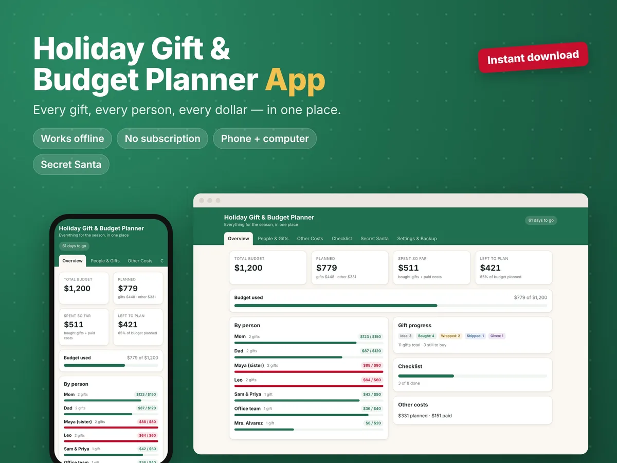 Holiday Gift & Budget Planner App (sample data)