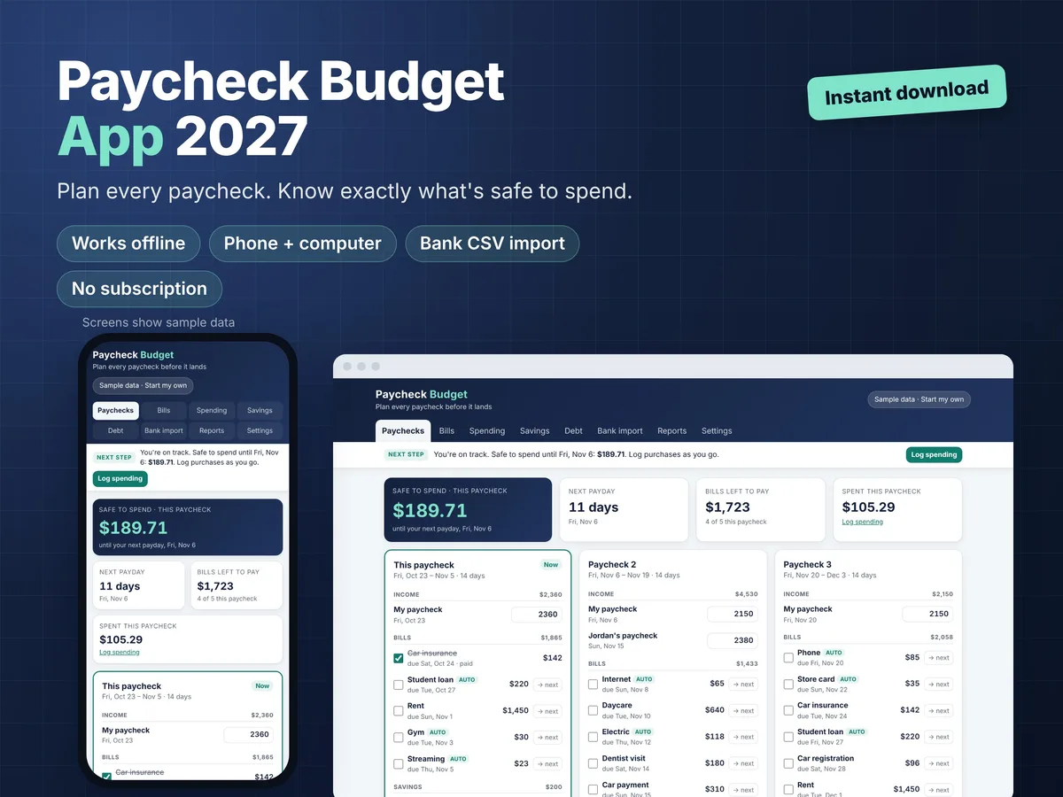 Paycheck Budget App (sample data)