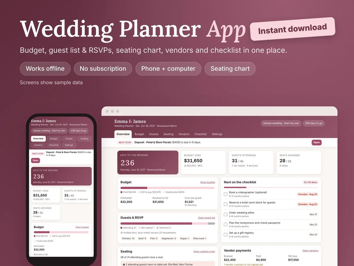 Wedding Planner App (sample data)